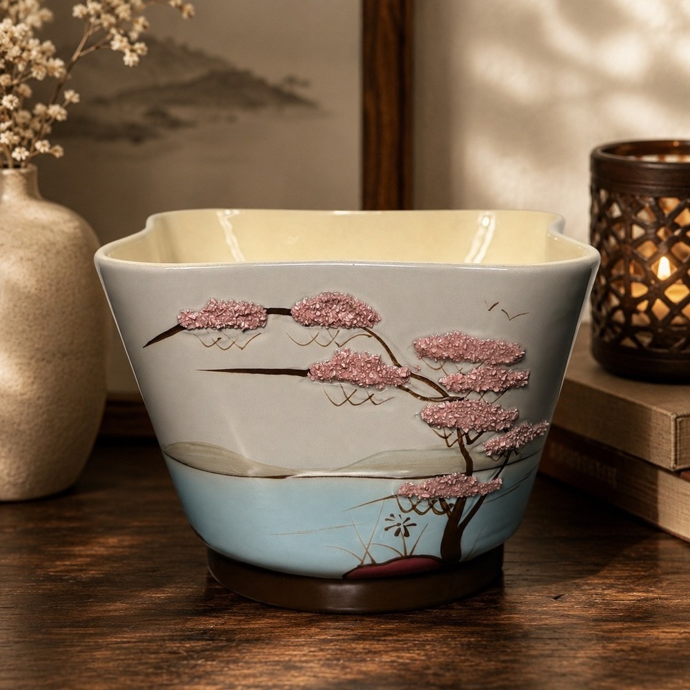 Vintage Weil Ware California Pottery Cherry Blossom Cachepot MCM Hand Painted